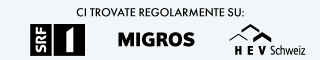 SRF 1 logo . Migros logo . Hev-Schweiz logo